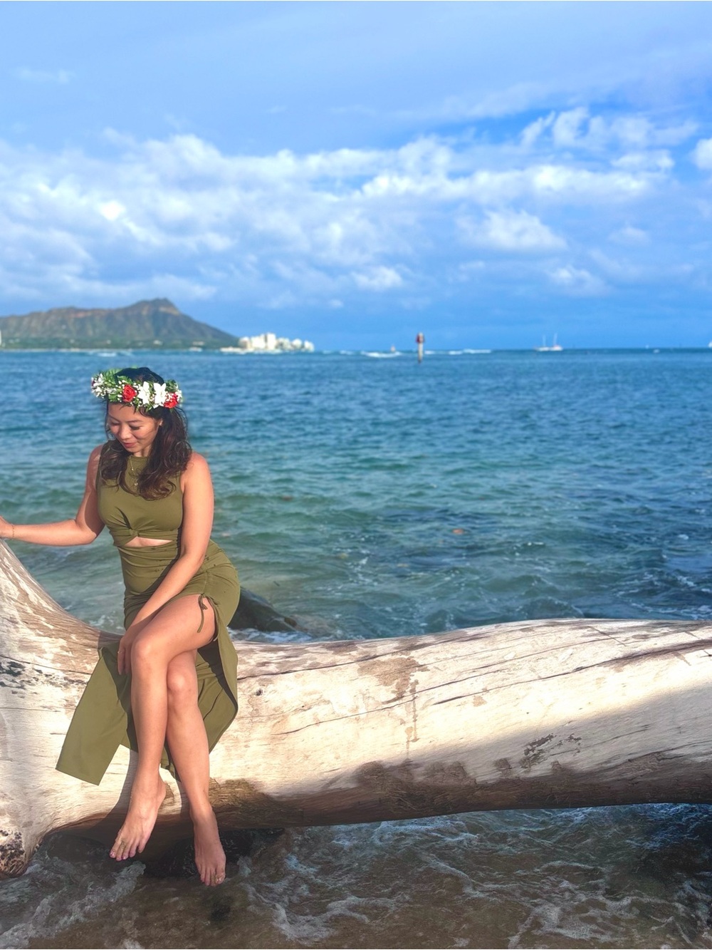 HALARA Olive Green Asymmetrical Cutout Maxi Dress